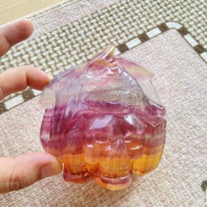 Fluorite Dragon, Rainbow Fluorite carving, Crystal Figurine